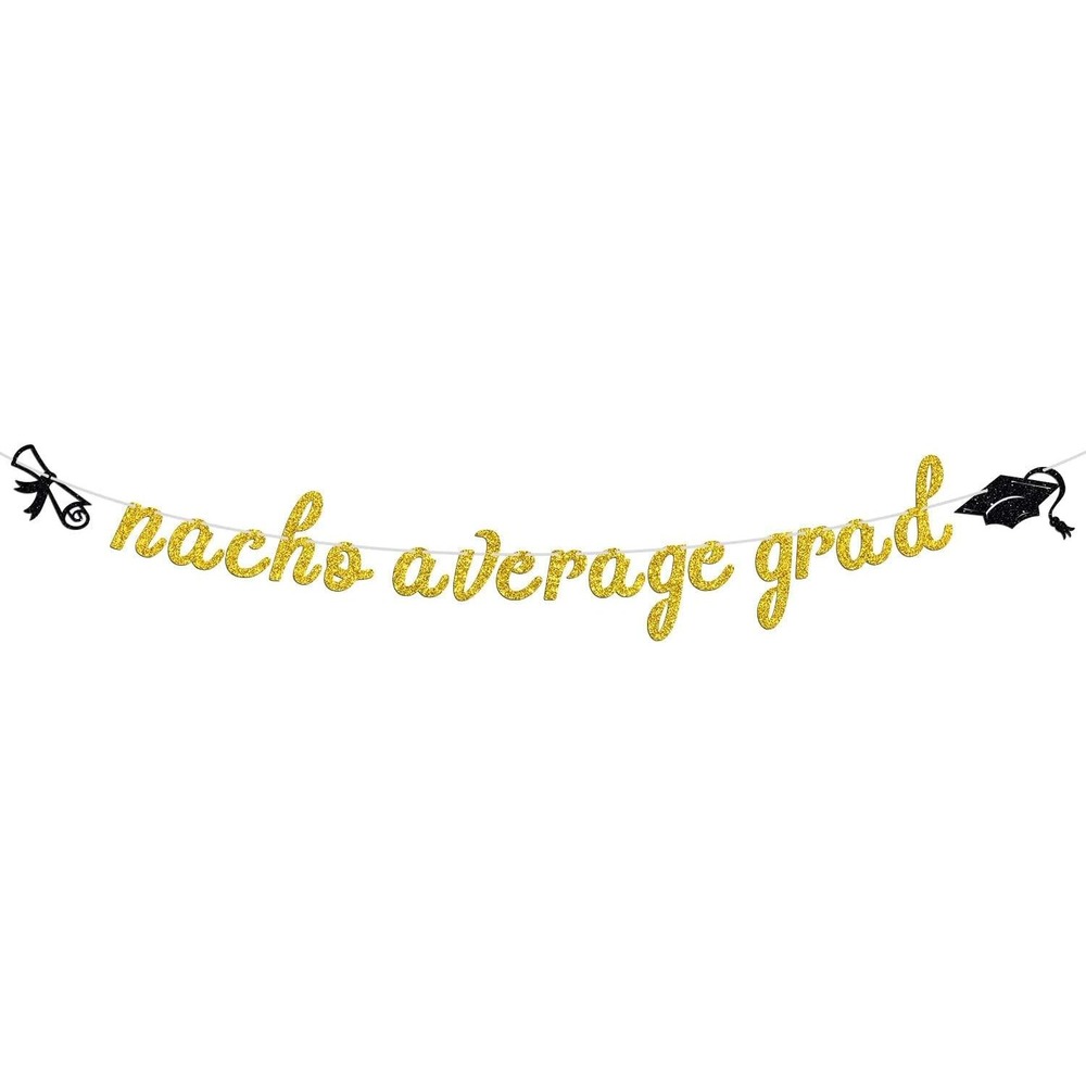 Nacho Average Grad Gold Glitter Graduation‎ Banner 8.3ft Party Decoration Sign